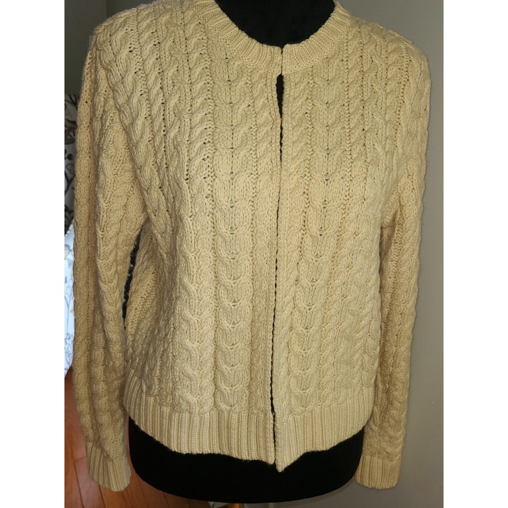Paul James Sweater 100% Wool Cable Knit Ivory Cardigan Made In England Sz Sm